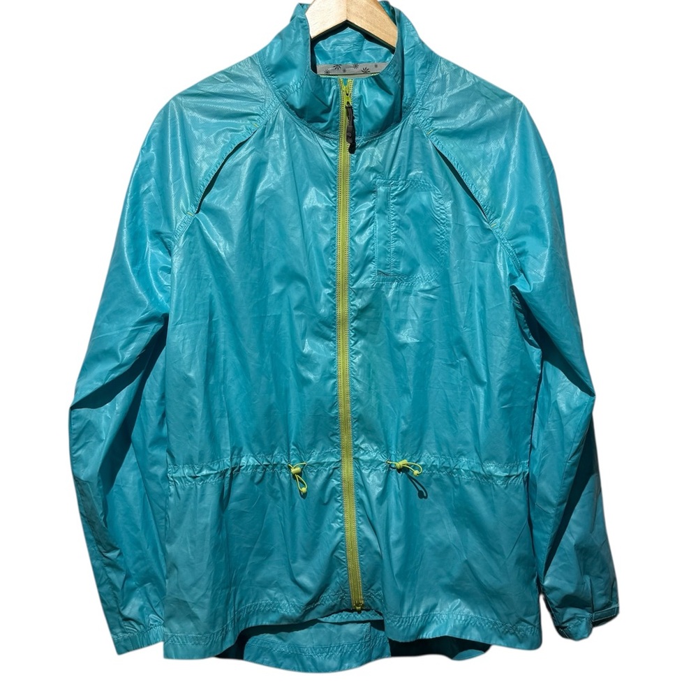 ATHLETA Womens L Turquoise Blue Packable Windbreaker Jacket Spring Light